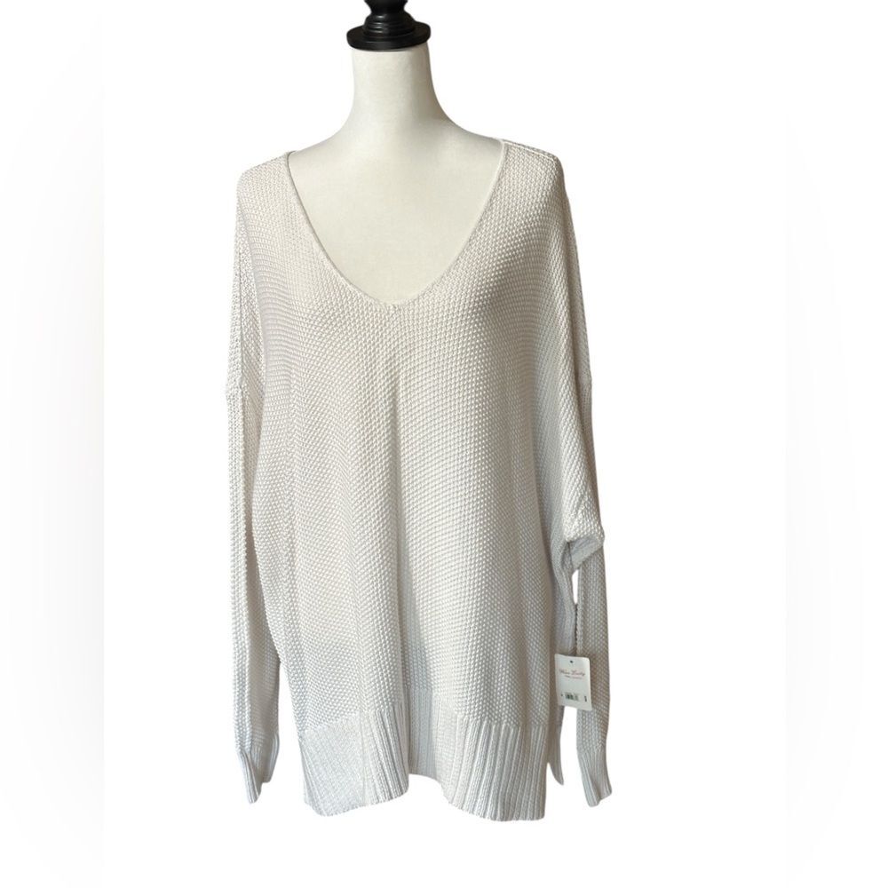 Lucky Brand Spring Weight V-Neck White Sweater Size 2X NWT